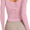 LASLULU Womens Active Long Sleeve Workout Tops Scoop Neck Athletic Yoga Gym Running Shirts Tops Cutout