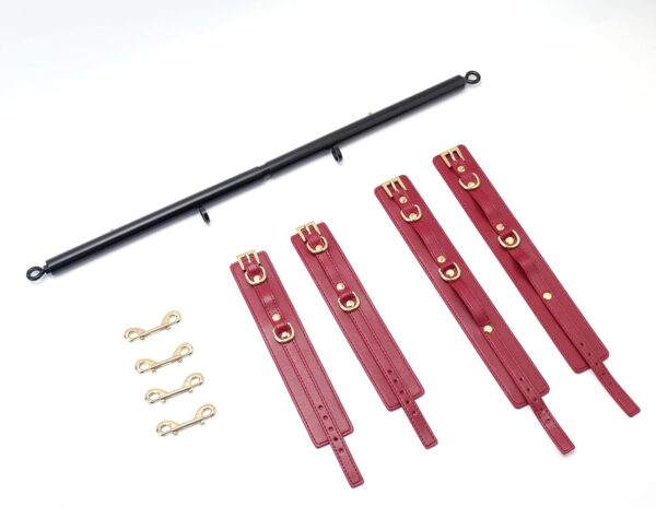 Spreader Bar Heavy Duty Stainless Steel Expandable Silver Bar Home Gym with 4pcs PU Purple Adjustable Strap,Sports Aid Training Fitness Gear Pilates Aid Kit,Yoga Set (Black+Claret PU Kit)