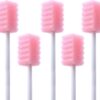 100 Pcs Disposable Mouth Swabs Sponge, BVN Oral Swabs, Oral Care Swabs Disposable, Mouth Swabs, Unflavored and Sterile Disposable Dental Swabsticks for Mouth Cleaning, Sawtooth-Shaped Pink.