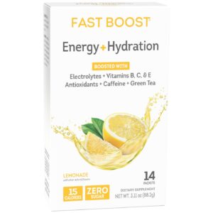 Wonderslim FAST BOOST Energy & Hydration Drink Mix - Lemonade flavored, Sugar Free Electrolytes Powder Packets with Antioxidants, Green Tea Extract, Vitamins B, C & E (14 Stick Packs)
