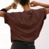 Women's Oversize Workout Crop Tops Casual Short Sleeve Drop Shoulder Boxy T-Shirts Roll Hem Basic Loose Yoga Running Tees