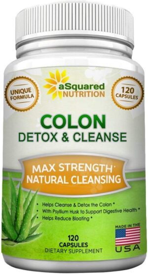 aSquared Nutrition Pure Colon Cleanse for Weight Loss - 120 Capsules, Max Strength, Natural Colon Detox Cleanser, Colon Cleansing Diet Supplement Blend for Digestive Health, Diet Pills for Men & Women