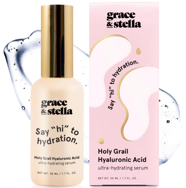 grace & stella Award Winning Hyaluronic Acid Serum (50ml/1.7 fl oz) Hyaluronic Acid Serum for Face - Acido Hialuronico Face Serum for Women - Hydrating Serum Remove Fine Lines, Wrinkles - Anti Aging