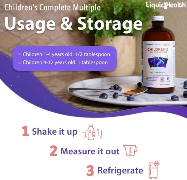 LIQUIDHEALTH 16 Oz Kids Liquid Multivitamin Complete Multiple for Children, Toddlers - Essential Vitamins & Minerals Supplement, Immune Support, Gluten Free, Non GMO, Prebiotic Fiber