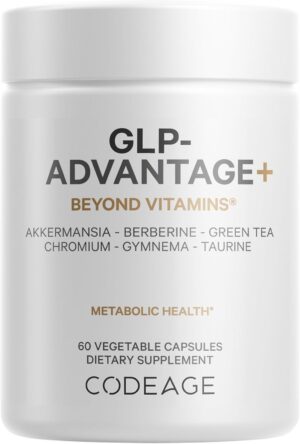 Codeage GLP-Advantage+ Supplement - Metabolic & GLP-1 Activity Support - Chromium, Berberine, Green Tea, Gymnema, Curcumin, Taurine, Resveratrol - Weight Management & Gut Health, Non-GMO - 60 Capsules