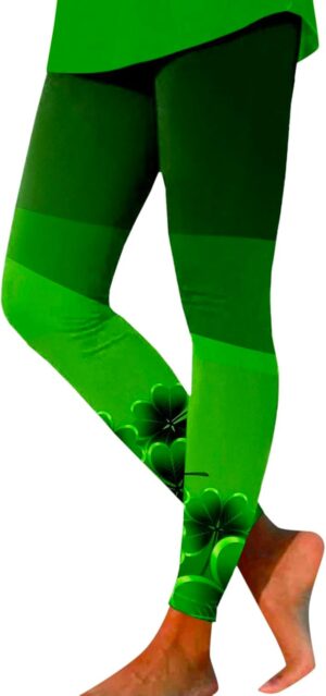 St Patricks Day Leggings for Women Shamrock Leaves Green Pant Slim Fit Tummy Control Leggings Irish Green Yoga Pants