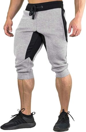 FASKUNOIE Men's Cotton Casual Shorts 3/4 Jogger Capri Pants Breathable Below Knee Short Pants with Three Pockets