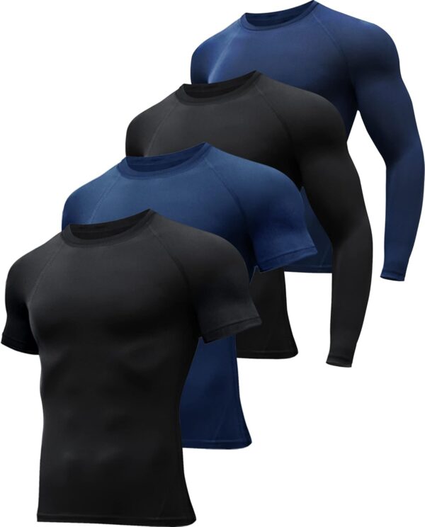 4/5 Pack Workout Compression Shirts Men Long/Short Sleeve Rash Guard Athletic Undershirt Gear T Shirt for Sports