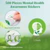 Mental Health Awareness Items, 500Pcs Mental Health Stickers 8 Design Mental Health Awareness Green Ribbons Sticker Inspirational Postive for Adult Teens Fundraiser Event Handout Supplies…