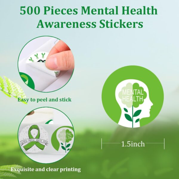 Mental Health Awareness Items, 500Pcs Mental Health Stickers 8 Design Mental Health Awareness Green Ribbons Sticker Inspirational Postive for Adult Teens Fundraiser Event Handout Supplies…