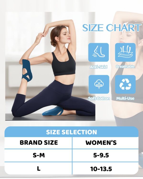 AURUZA Pilates Grip Socks for Women Non Slip Skid Yoga Socks with Grips Straps for Ballet Dance Workout Gripper Socks