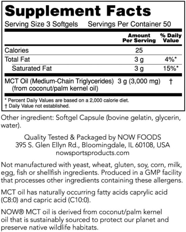6167-l0tvqL._AC_SL1000_.jpg NOW Foods Sports Nutrition, MCT (Medium-chain triglycerides) Oil 1,000 mg, Weight Management, 150 Softgels