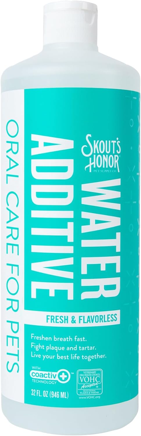 SKOUT'S HONOR Fresh & Flavorless Water Additive - VOHC Accepted for Tartar Control, Freshens Breath Fast, No Brushing Required, 32 oz