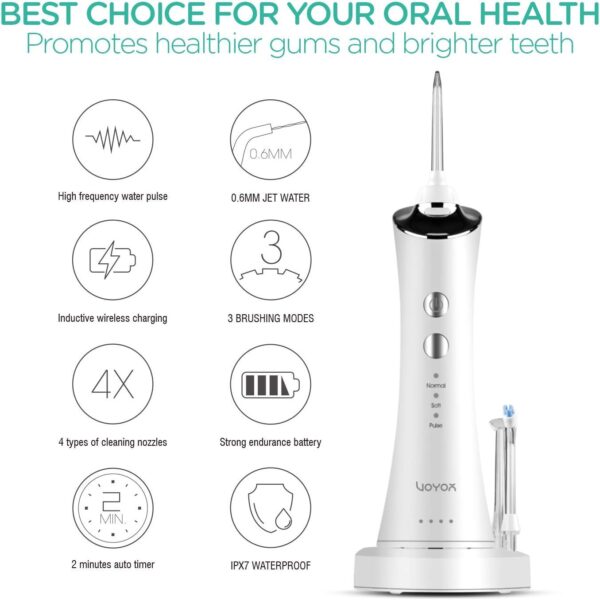 Water Dental Flosser for Teeth Cordless, Portable Oral Irrigator with 3 Modes 4 Tips, IPX7 Waterproof Rechargeable Electric Flosser for Teeth Deep Cleaning for Travel Home WF300 (Blue)
