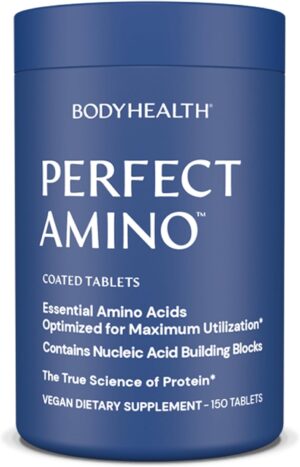 BodyHealth PerfectAmino (150 ct) Easy to Swallow Tablets, Essential Amino Acids Supplement with BCAAs, Vegan Protein for Pre/Post Workout & Muscle Recovery with Lysine, Tryptophan, Leucine, Methionine