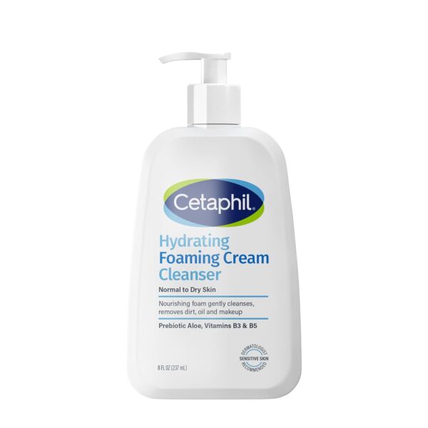 Cetaphil Cream to Foam Face Wash, Hydrating Foaming Cream Cleanser, 8 oz, For Normal to Dry, Sensitive Skin, with Soothing Prebiotic Aloe, Hypoallergenic, Fragrance Free