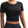 MAGCOMSEN Women's Crop Workout Tops Yoga Short Sleeve Athletic Shirts Cropped Slim Fit Gym Clothes Tight Tshirt Exercise