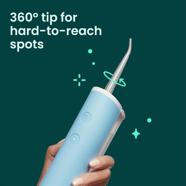 quip Water Flosser with Replacement Tip - Cordless Water Flosser with Adjustable Pressure - Teeth Cleaner Pick with 360 Degree Rotating Replaceable Tip, Rechargeable Water Dental Pick - Sky Blue