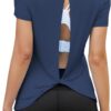 Mippo Open Back Workout Tops for Women Soft Short Sleeve Athletic Yoga Gym T Shirts
