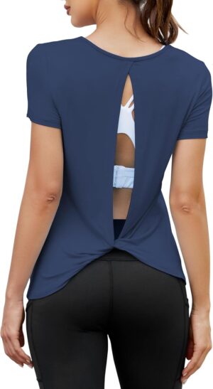 Mippo Open Back Workout Tops for Women Soft Short Sleeve Athletic Yoga Gym T Shirts