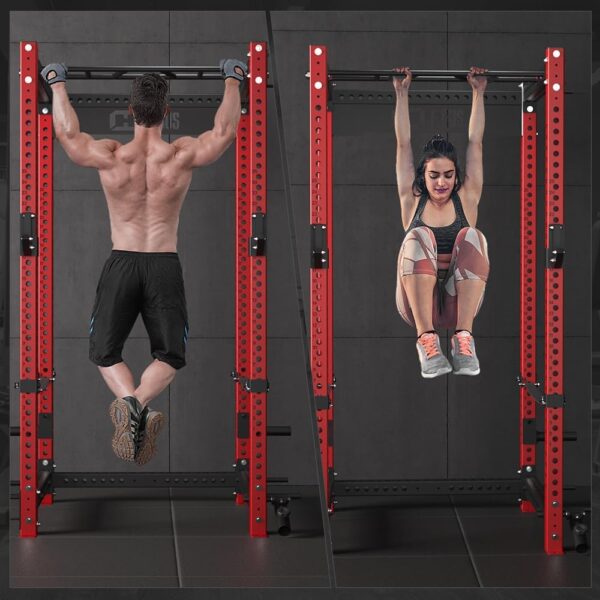 3"x3" Power Cage, 2400LB Multi-Function Power Rack, Commercial Squat Rack with Optional Full Body Workouts Attachments, Dip Bar, Smithbar, LAT Pulldown, Leg Extension and Curl for Home Gym