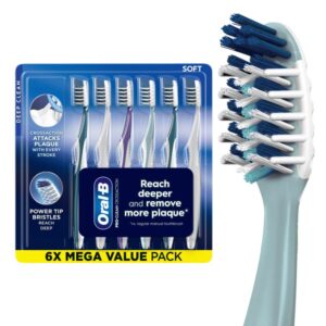 Oral-B Pro Health CrossAction All in One Soft Toothbrushes, Deep Plaque Fighter, Rounded Bristles Gentle on Teeth, Tongue and Cheek Cleaner, Gum Stimulators, 6 Count, Tooth Brush Pack