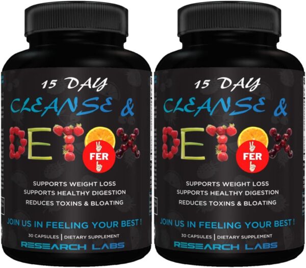 617EMP1ib8L._AC_SL1080_.jpg Research Labs 15 Day Colon Cleanse & Detox for Less Bloat Flat Tummy w/Probiotics - 2 Fer 1 - Constipation Relief - Flushes Toxins, Boosts Energy. Clinically Researched Safe and Effective Formula