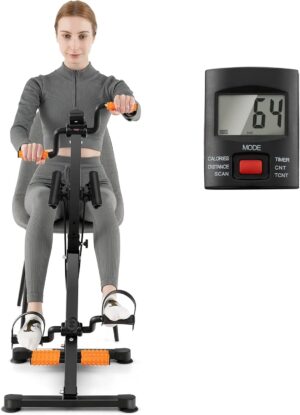 GYMAX Pedal Exercise Bike for Seniors, Hand Arm Leg and Knee Fitness Machine with Massage, LCD Monitor, Adjustable Height and Length for Total Body, Home Exercise Equipment for Elderly