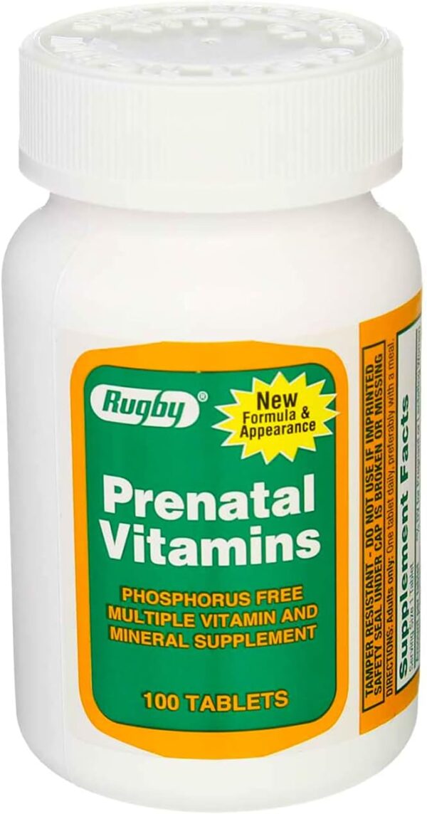 Rugby Prenatal Vitamins for Pregnant or Lactating Women Phosphorus Free Multiple Vitamin and Mineral Supplement - 100 Tablets (3 Pack)