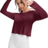 Mippo Cropped Long Sleeve Workout Tops Open Back Athletic Gym Yoga Shirts with Thumb Hole