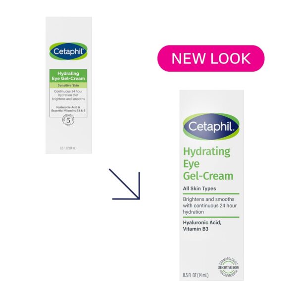 Cetaphil Hydrating Eye Gel-Cream, With Hyaluronic Acid, 0.5 Fl oz, Brightens and Smooths Under Eyes, 24 Hour Hydration for All Skin Types, (Packaging May Vary)