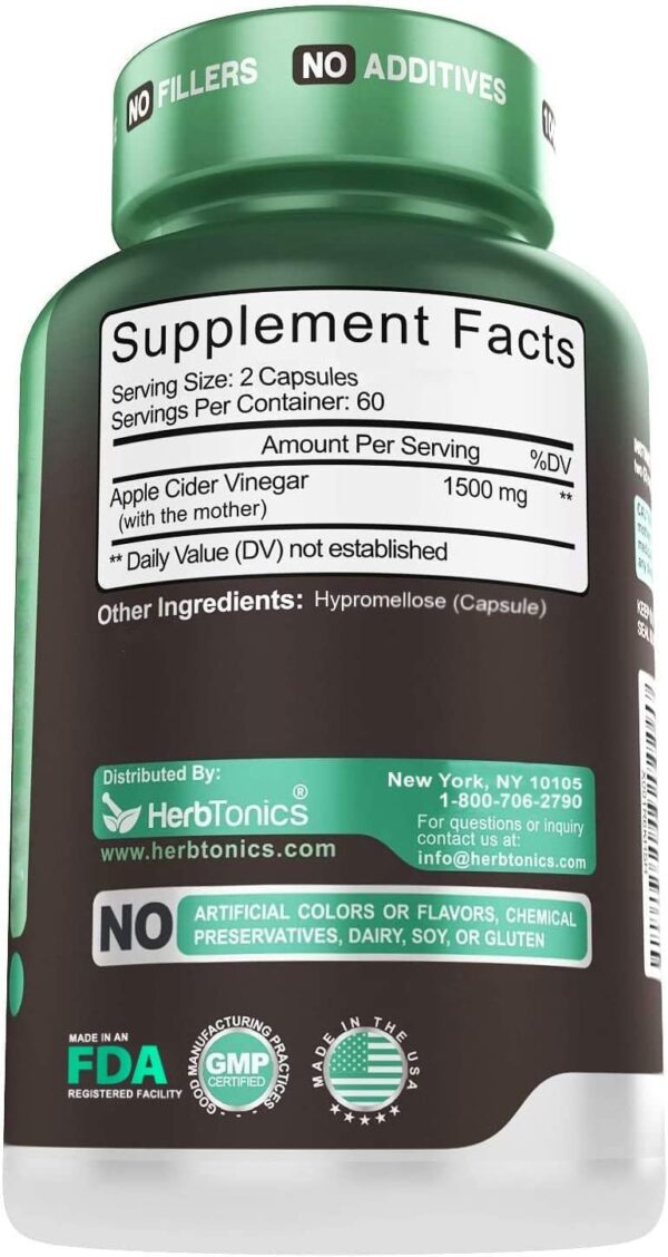 Herbtonics Raw Apple Cider Vinegar Capsules with Mother - Detox, Cleanse & Digestive Health Formula - Unfiltered ACV for Weight Management, Metabolic Support & Bloating Relief - Non-GMO - 240 Capsules