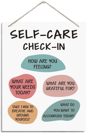 Self-care Check-in Sign, Mental Health Wood Sign, Rustic Hanging Wood Plaque Sign, Classroom Decor, Well-being Decor, Wall Decor Art, Therapist Office Decor, Counseling Room Hanging Decor