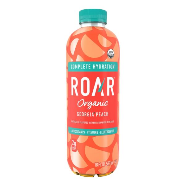 ROAR Complete Hydration Organic - Electrolyte Drinks Loaded with Vitamins C, B5, B12 - Non-GMO, Gluten-Free - Georgia Peach - 12 pc