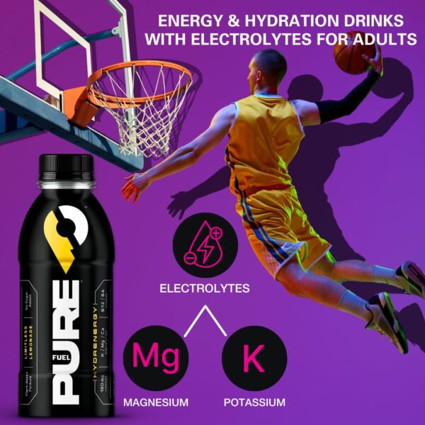 Pure Fuel Healthy Energy Drinks Limitless Lemonade - Sports Drinks - Plant Based - 180mg Natural Caffeine - 12pk x 16.9 fl oz