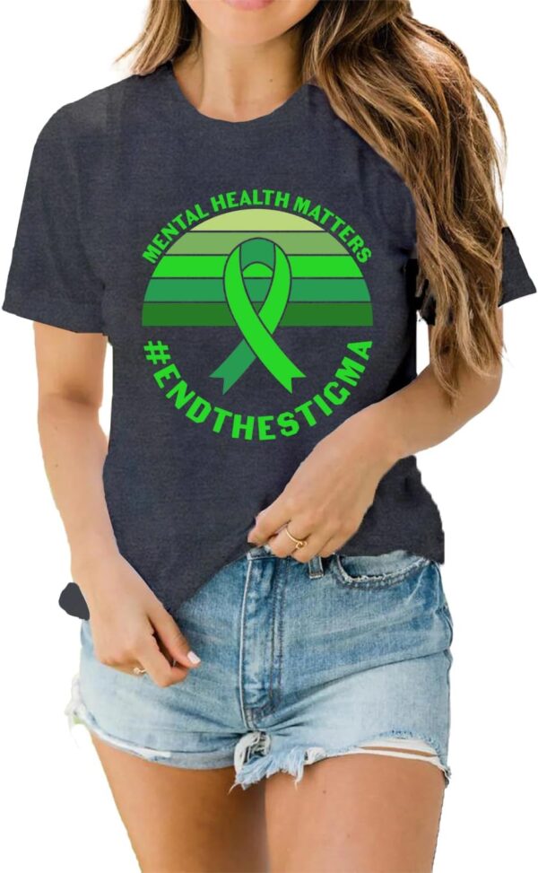 LBP Womens Green Ribbon Shirt Mental Health Matters End The Stigma T-Shirt Green Ribbon Activist Tee Tops