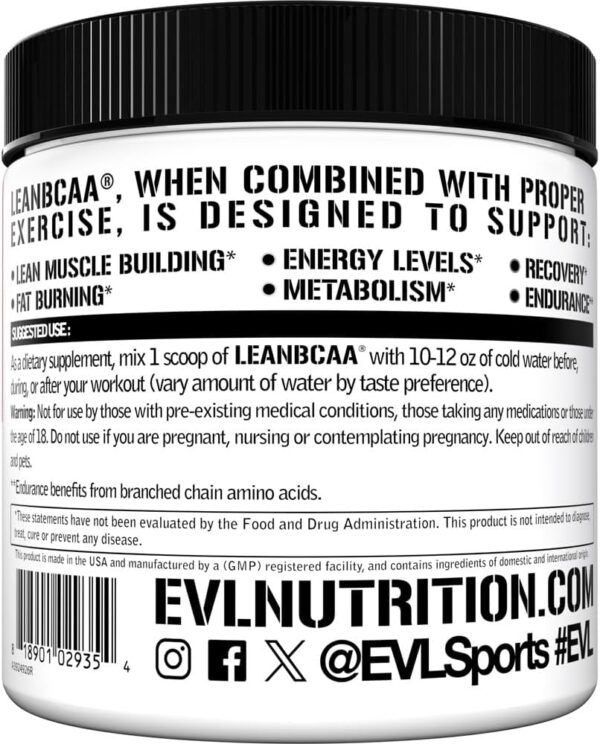 Evlution Stimulant Free Lean BCAA Powder Nutrition BCAAs Amino Acids Powder with CLA Carnitine and 2:1:1 Branched Chain Amino Acids Supports Muscle Recovery Fat Burn and Metabolism - Fruit Punch