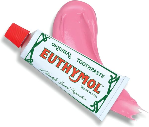 [Euthymol] Natural Flouride-Free Formula/Strong Mint Flavor for Fresh Breath, 3.7 oz | Classic Pink Toothpaste for Fresh Breath, Plaque & Tartar Remover | Travel Size Aluminum Recyclable Tube