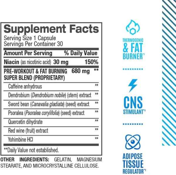 BPI Sports B4 – Extra-Strength Fat Burner – Keto-Friendly – Appetite Suppressant – Caffeine, Niacin, Quercetin, Yohimbine – 30 Servings – 710mg
