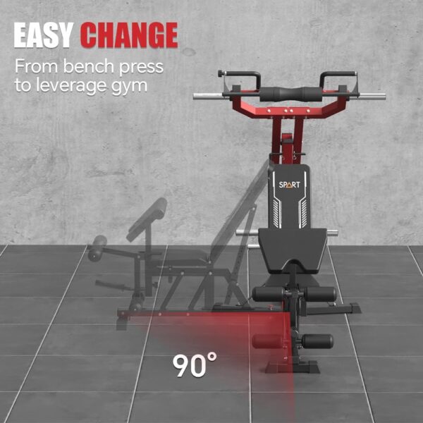 SPART Leverage Gym Machine, Multifunction Strength Training Workout Station, Plate Loaded Lever Gym with Multi Bench Press for Chest, Shoulder, Back, Core, Leg, Full Body Workout Machine for Home Gym