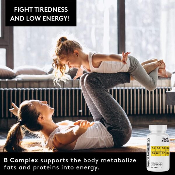 Youth & Tonic Super B Complex for Clear Mind & Healthy Energy Metabolism | Mental Focus Stress Tiredness B 100 | Support for Nervous System Vitamin B Complex