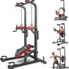 Pooboo Power Tower Dip Station, Pull Up Bar Stand for Fitness Home Gym Workout, Pull Up Dip Station, Multi-Function Power Tower Pull Up Bar,Adjustable Strength Training Fitness Equipment