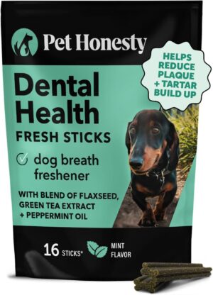 Pet Honesty Dental Health Fresh Sticks - Oral Hygiene Dental Sticks for Dogs - Dental Dog Chews - Freshen Dog Breath, Reduce Plaque + Tartar - 16 Sticks