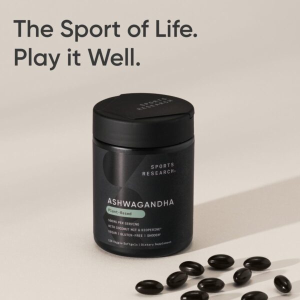 Sports Research® Ashwagandha Softgels with Coconut MCT Oil - Natural Ayurvedic Adaptogen Made with Shoden® Ashwa for Relaxation, Calm & Sleep Support - Gluten Free & Vegan Friendly - 120 Count