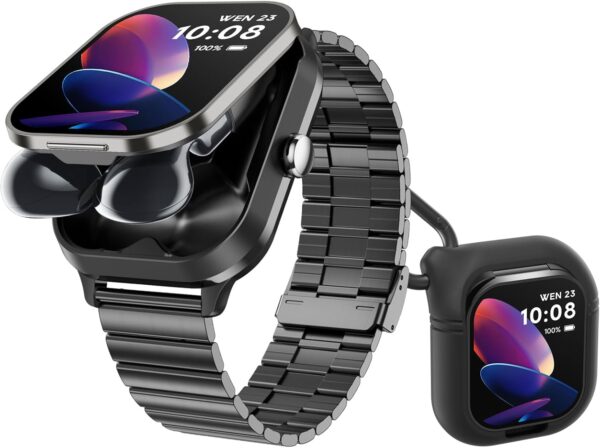 Smart Watch for Men with Earbuds Men Watches Blood Pressure Monitor Heart Rate Monitor Make/Answer Call Bluetooth Earphones Fitness Tracker Outdoor Sports Pedometer Calories Step Counter Waterproof