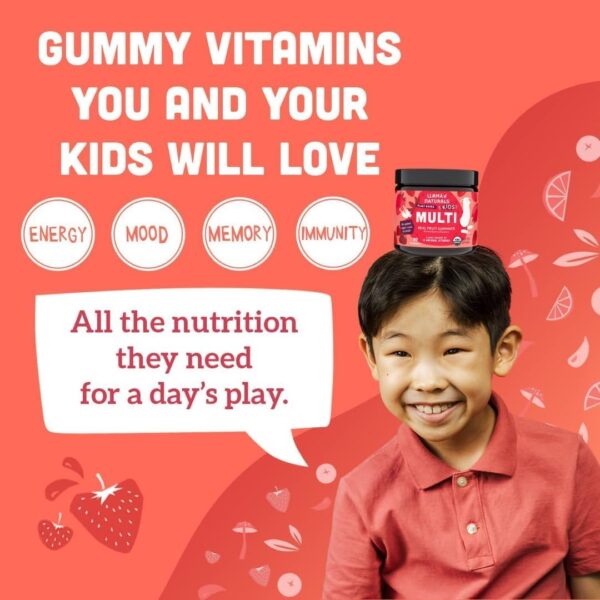 Llama Naturals Real Fruit Gummy Vitamins for Kids, No Added Sugar Cane, Beta Carotenes, Whole Food Multivitamin, Vegan Toddler Gummies, Plant Based, Organic, Chewable 90 ct (30-45 Days) Strawberry