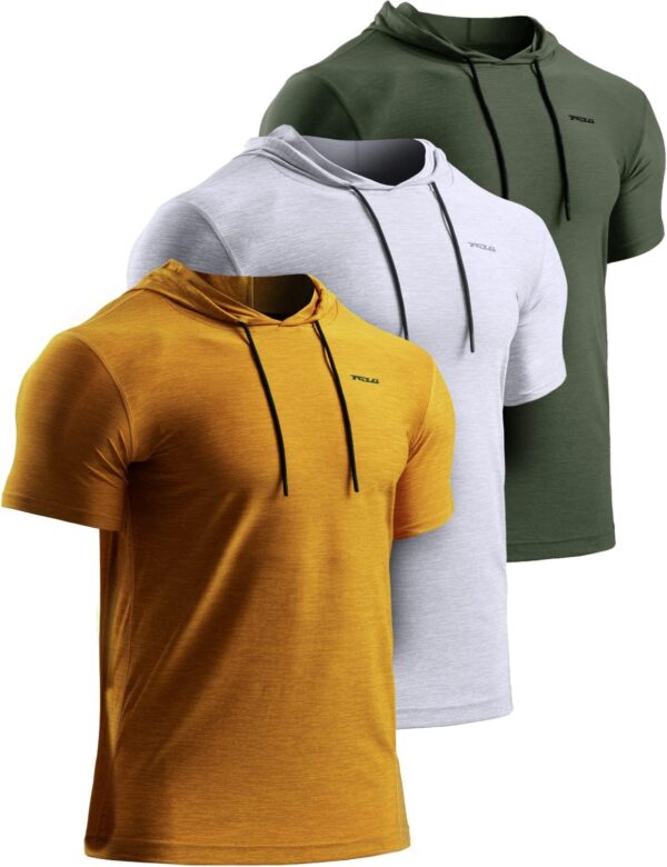 TSLA 3 Pack Men's Short Sleeve Pullover Hoodies, Dry Fit Running Workout Shirts, Athletic Fitness & Gym Shirt