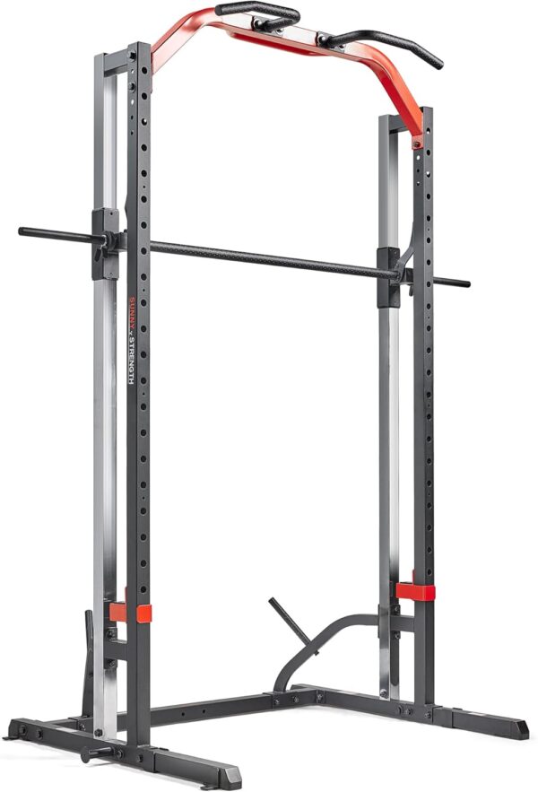 Sunny Health & Fitness Premium Smith Machine & Squat Cage Rack, Pull-Up Bar, Spotter Blocks for Weightlifting & Bench Press for Home Gym Strength Training