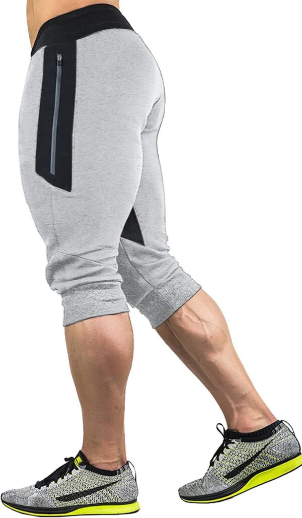 FASKUNOIE Men's Cotton Casual Shorts 3/4 Jogger Capri Pants Breathable Below Knee Short Pants with Three Pockets