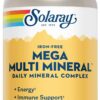 SOLARAY Iron-Free Mega Multi Mineral - Daily Mineral Complex w/Calcium, Magnesium, Zinc and More, Absorbable Chelated Forms, Energy and Immune Support, 60-Day Guarantee, 50 Servings, 200 Capsules